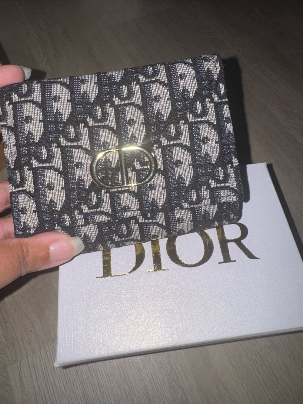 Black and Cream Mini Card Wallet with Gold Hardware